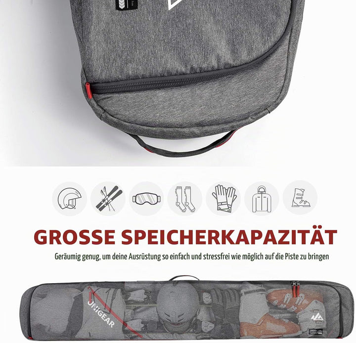 Unigear Skitasche Doppelt gepolstert, Snowboardtasche, Langlauf-Ski-Tasche für 1 – 2 Paar Ski 165/17