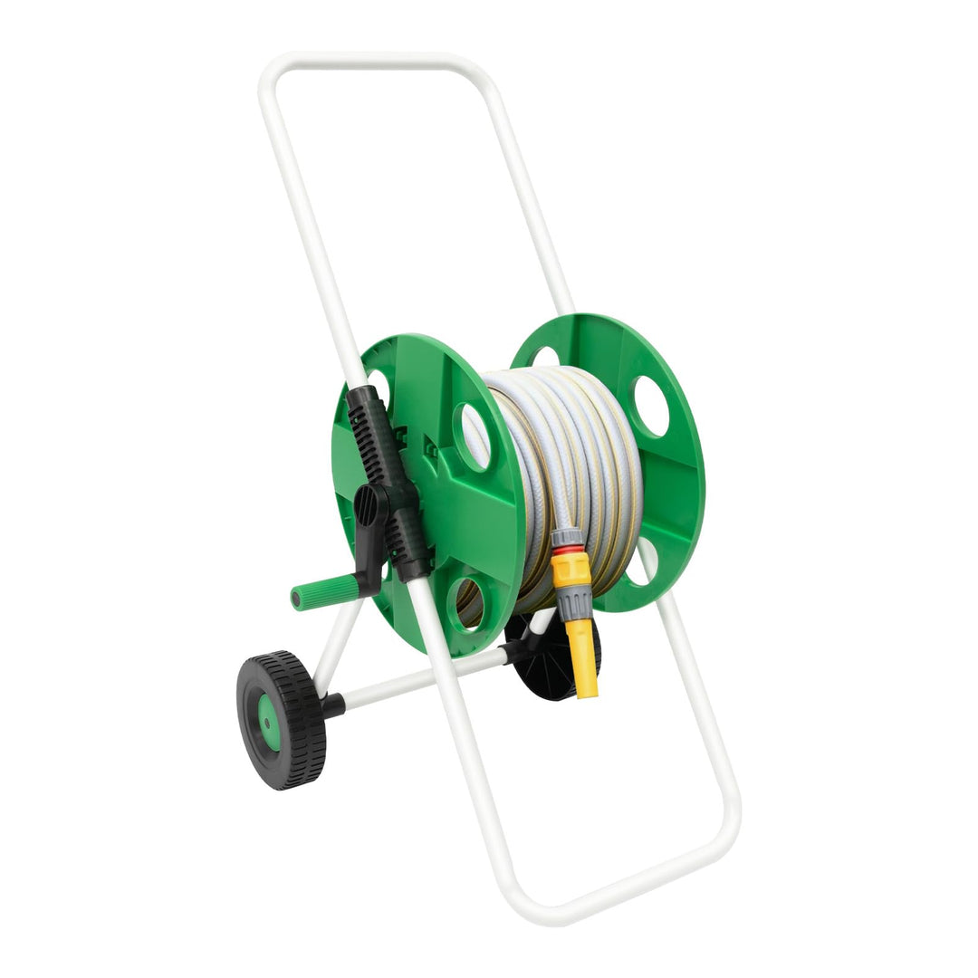 Schlauchwagen Garten 50m, Gartenschlauchwagen mit Handkurbel & 2 Rädern, Schlauchtrommel Kunststoff