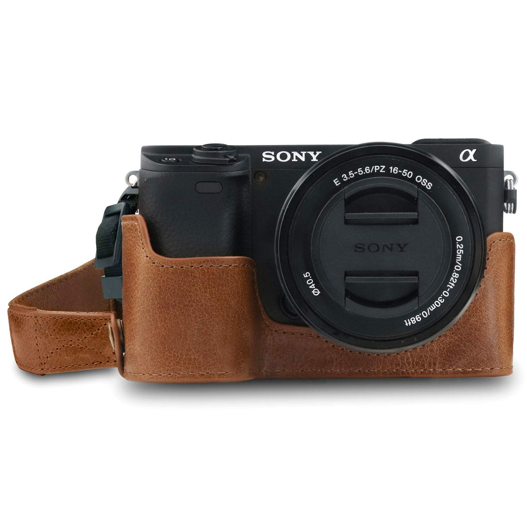 MegaGear MG1642 Ever Ready Kameratasche, Echtleder, kompatibel mit Sony Alpha A6100, A6400 - Braun,