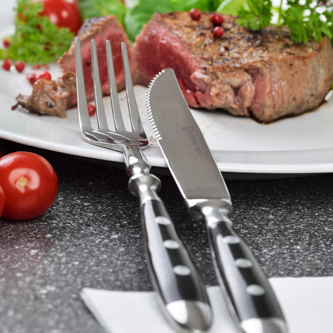 GRÄWE Steakbesteck, 12-teilig, Besteckset für 6 Personen, Steakgabel, Steakmesser, Edelstahl poliert