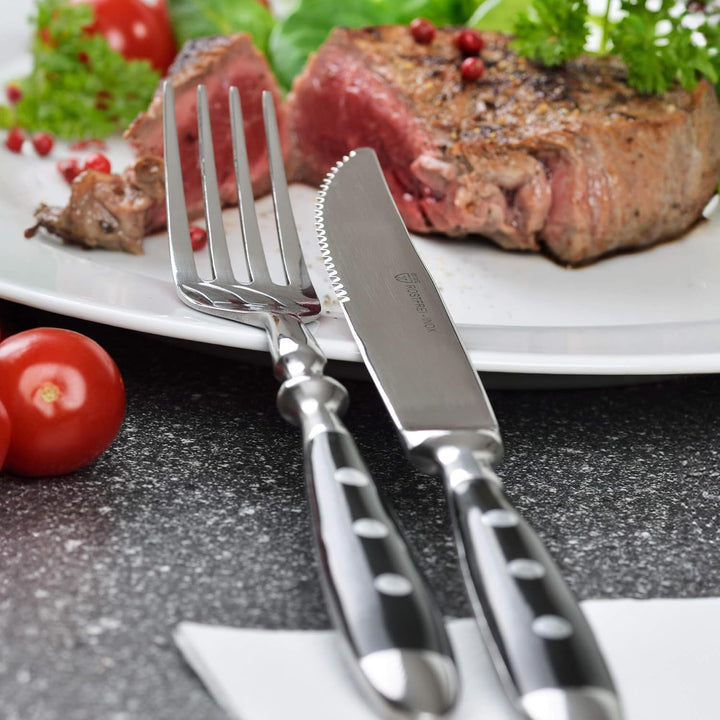 GRÄWE Steakbesteck, 12-teilig, Besteckset für 6 Personen, Steakgabel, Steakmesser, Edelstahl poliert