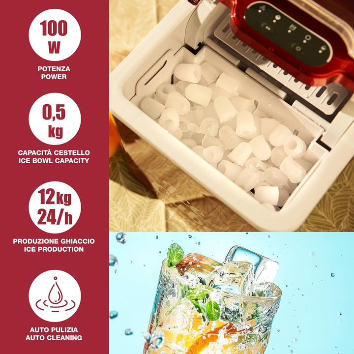 Beper P102CON550 Eiswürfelmaschine 12KG in 24h-Eiswürfelbereiter Edelstahl 1.3L, Kunststoff