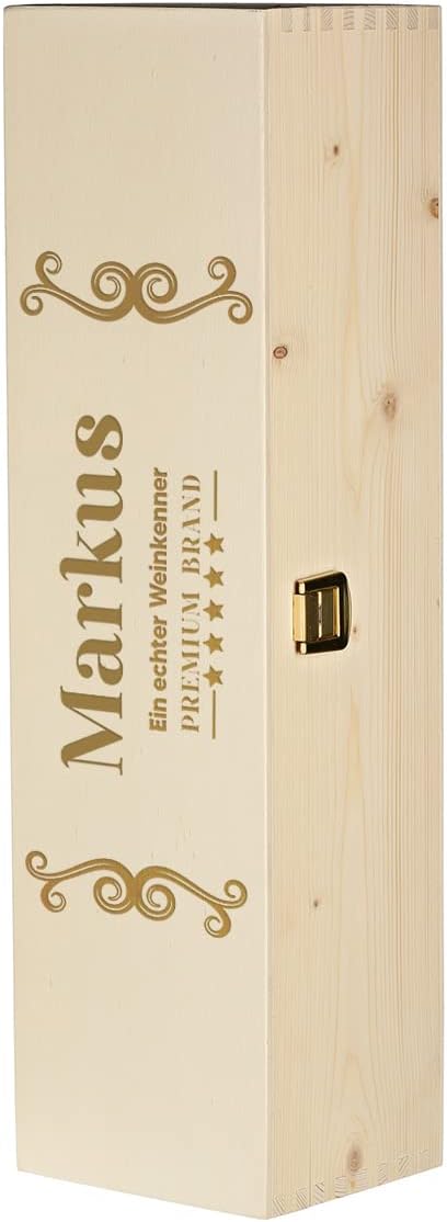 Wein Geschenkset 2-TLG - gravierte Weinflasche 0,7 Liter und Holzbox - perfekt für Geburtstag, Weihn