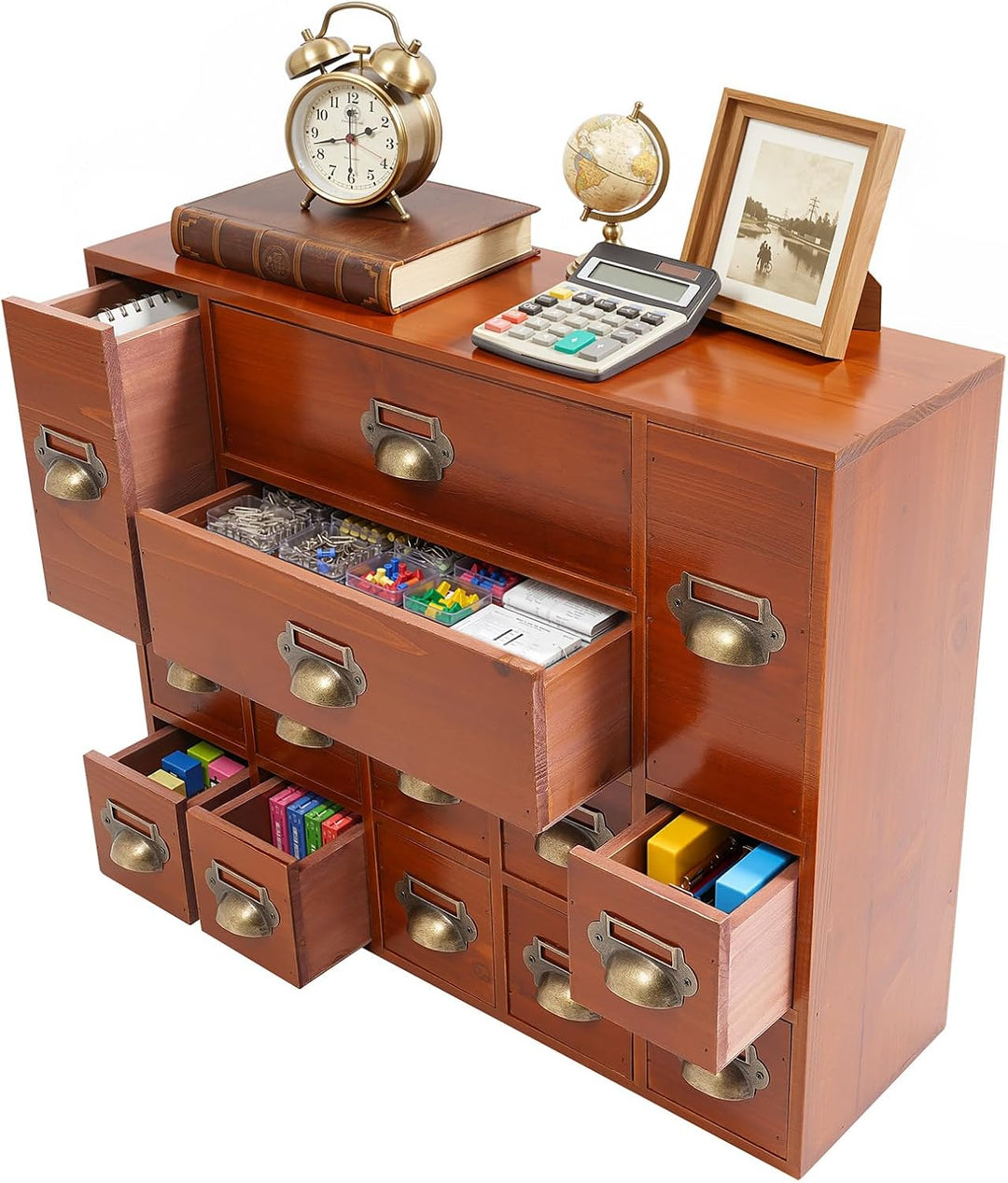 Mini Kommode mit 14 Schubladen, Vintage Schubladenbox Holz Apothekerschrank Desktop Storage Cabinet