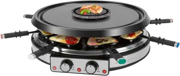 ProfiCook Raclette Fondue Kombination für 8 Personen, 2in1 elektrischer Tischgrill Set inkl. Spatel