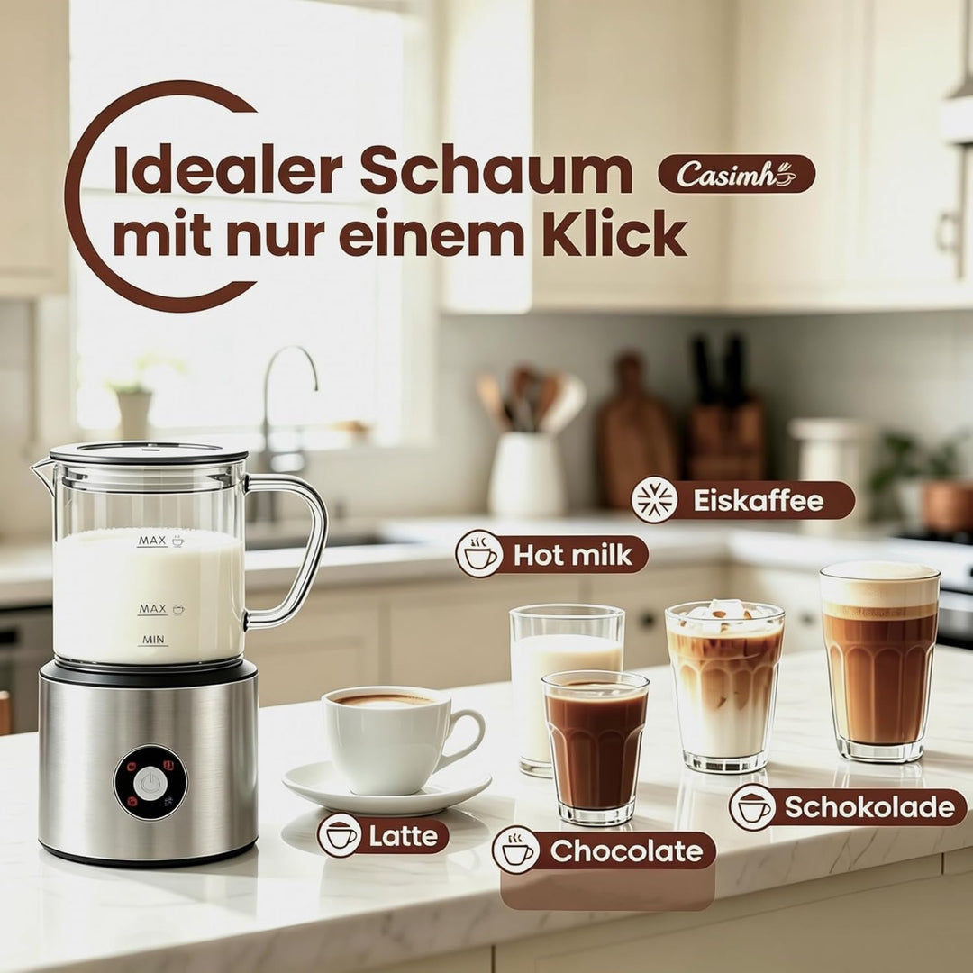 Milchaufschäumer Elektrisch 4 in 1, Milchschäumer Induktion 500ml Kalt Warm, Automatische, Spülmasch