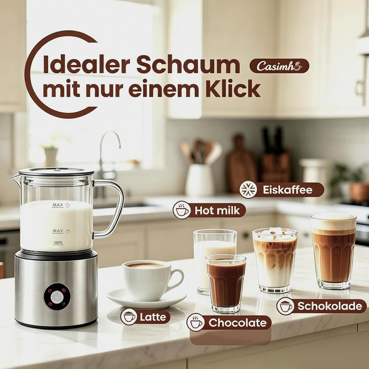 Milchaufschäumer Elektrisch 4 in 1, Milchschäumer Induktion 500ml Kalt Warm, Automatische, Spülmasch