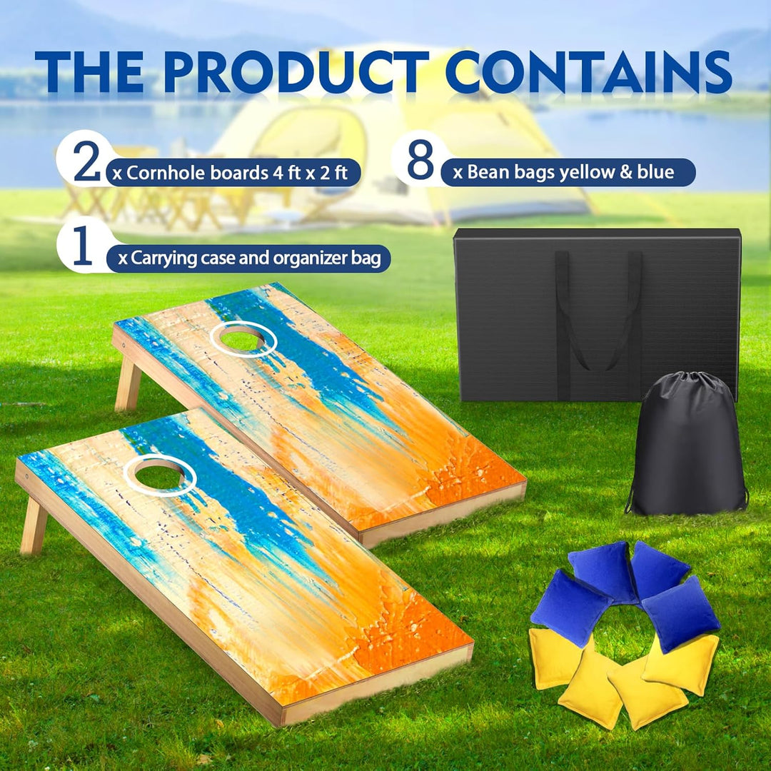 Cornhole Verordnung Grösse 91x60cm Massivholz Sackloch Spiel Set mit 2 Corn Hole Boards, 8 Sitzsack,