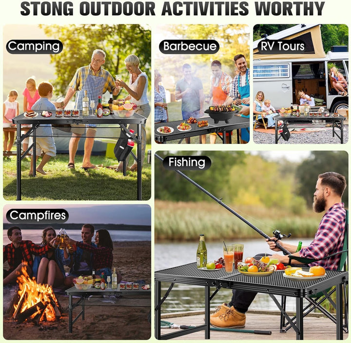 Campingtisch Klappbar, Metall-Klapptisch Camping Klein 60x40 cm, Klapptisch Höhenverstellbar, 2 Höhe