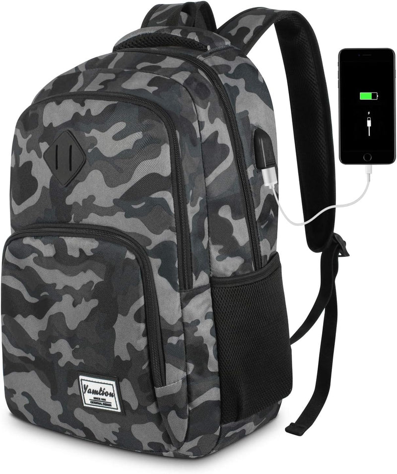 YAMTION Herren Rucksack,Schulrucksack Jungen Teenager mit mit USB-Ladeanschluss für Reisen Camping S