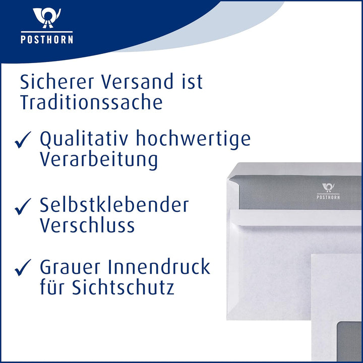 POSTHORN Briefumschlag C6 (1000 Stück), Kuvert mit Sichtfenster und selbstklebender Doppelklappe, we
