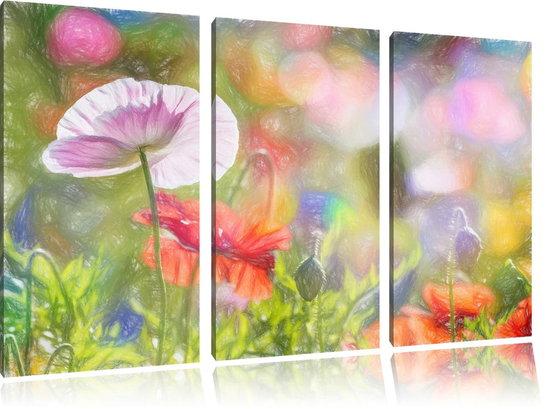 Pixxprint Kalifornischer Mohn im Frühling als Leinwandbild/Grösse: 3 Teilig (120x80 cm) cm/Wandbild/