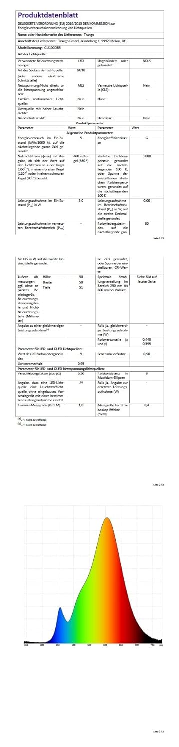 Trango 10er Set GU10COB-10 LED Leuchtmittel 5 Watt GU10-400 Lumen Lampenfassung 3000K warmweiss Glüh