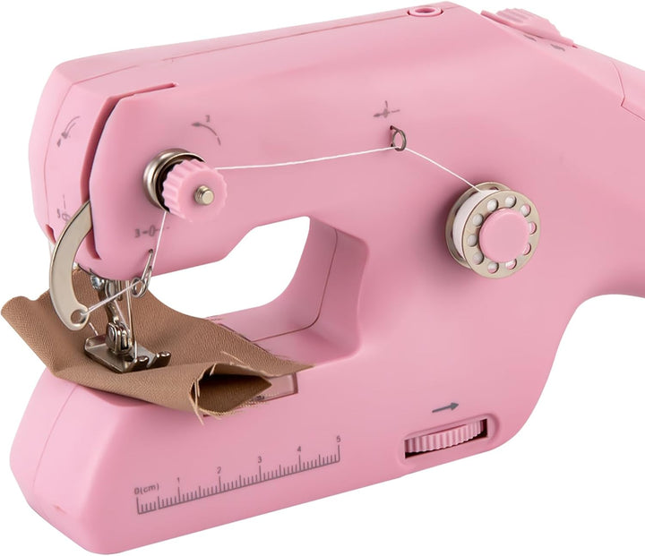 Elektrische Handnähmaschine mit Doppeleinfädelung, Tragbare Mini Nähmaschine, DIY-Haushalt Nähmaschi