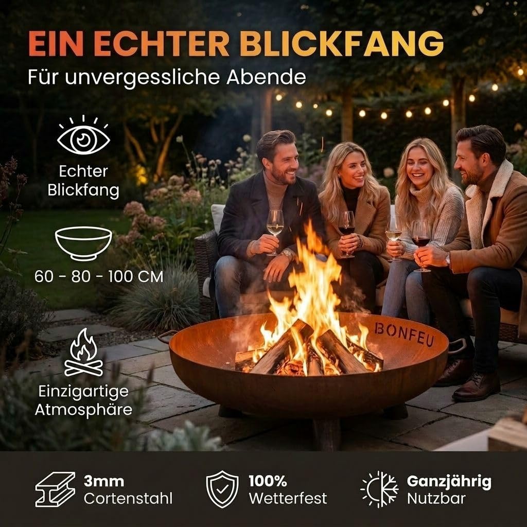 BonFeu BonBowl Plus Feuerschale 100 cm Durchmesser - Feuerschalen für den Garten - Feuerstelle Outdo
