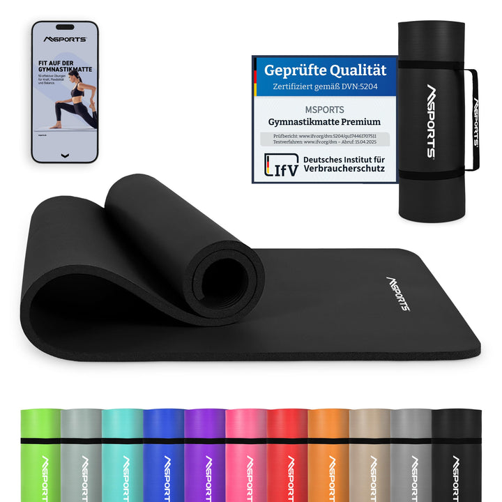 MSPORTS Gymnastikmatte Premium inkl. Tragegurt + Übungsposter + Workout App I Hautfreundliche Fitnes