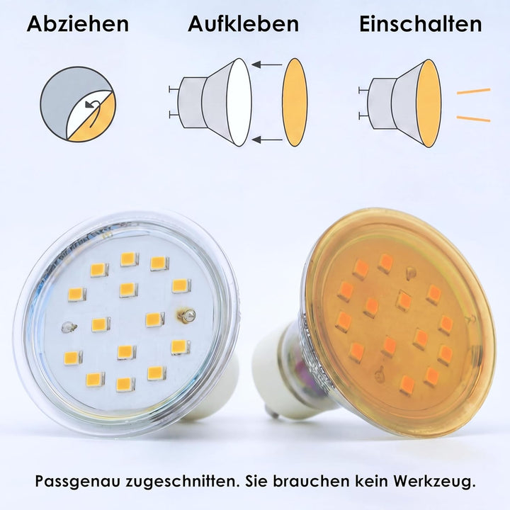 KROPP Selbstklebende Farbfolien für LED Lampen, 4 cm Kreiszuschnitt, 3 Töne Warmweiss Farbfilter zur