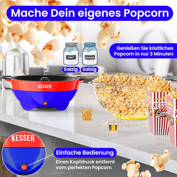 KESSER® Popcornmaschine Gross 800W | Popcorn-Maker 5,5l Inhalt mit Antihaftbeschichtung Deckel & Ser