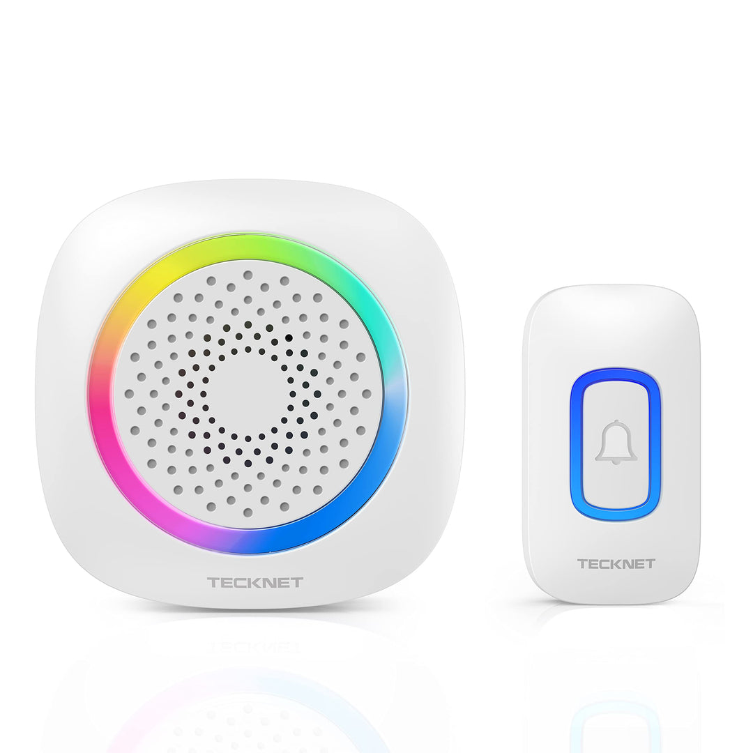 TECKNET Funkklingel, Kabellose Türklingel Batteriebetrieben mit RGB Licht, 60 Melodien, IP66 Wasserd