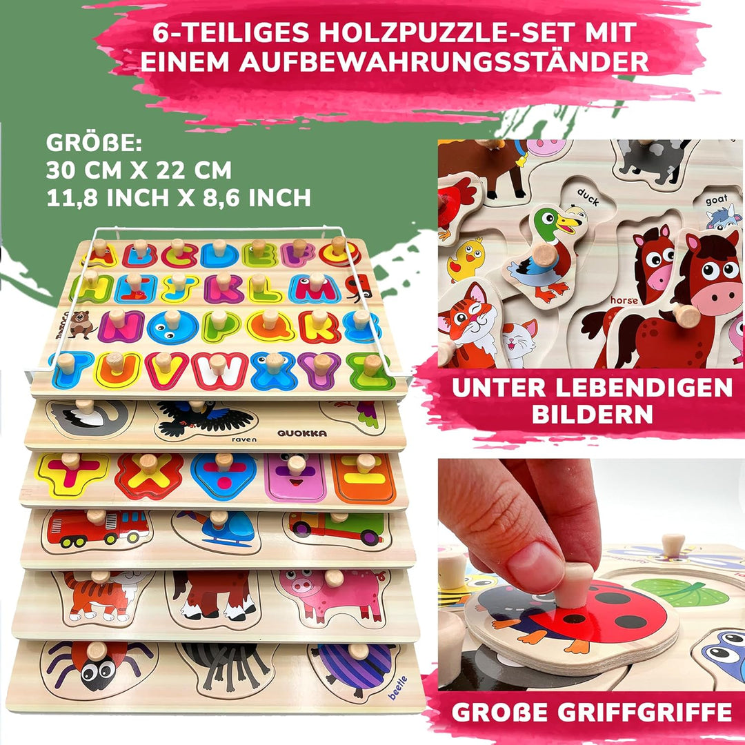 Steckpuzzle Holz ab 1 2 Jahre - 6 Set Spielzeug Puzzle ab 2 3 Jahre - ABC Lernspiele für Kinder - Ge