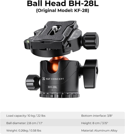 K&F Concept 170cm Kamerastativ, Stativ mit 90 Grad Mittelsäulen Einbeinsativ-Funktion, 360° Kugelkop