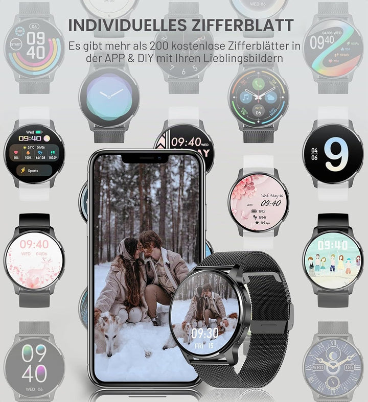 Smartwatch Damen Herren mit Telefonfunktion, 1.32 Zoll HD Voll Touchscreen, Smartwatch mit SpO2 Puls
