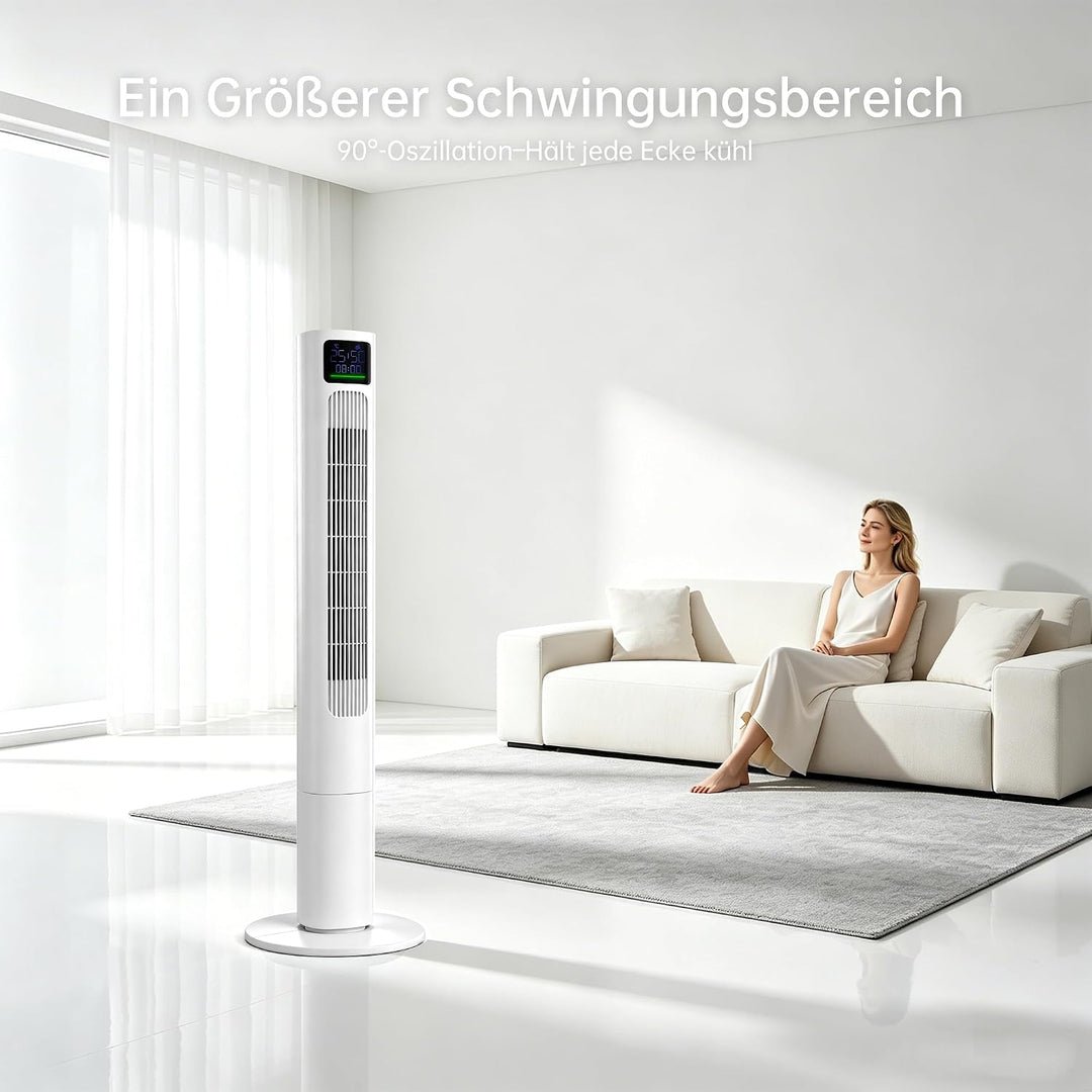 PHILODECO Turmventilator 115 cm, leiser Standventilator mit Fernbedienung mit 50W, 90° oszillierend,