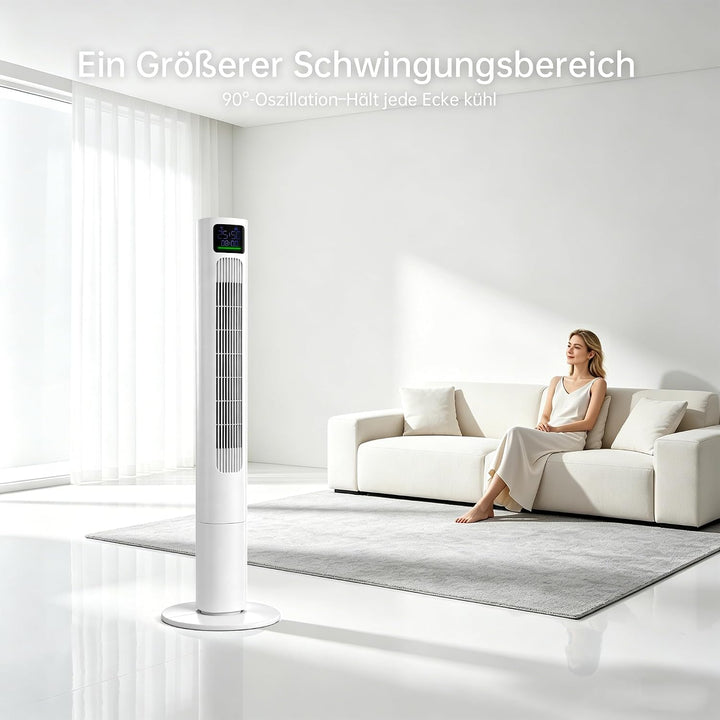 PHILODECO Turmventilator 115 cm, leiser Standventilator mit Fernbedienung mit 50W, 90° oszillierend,