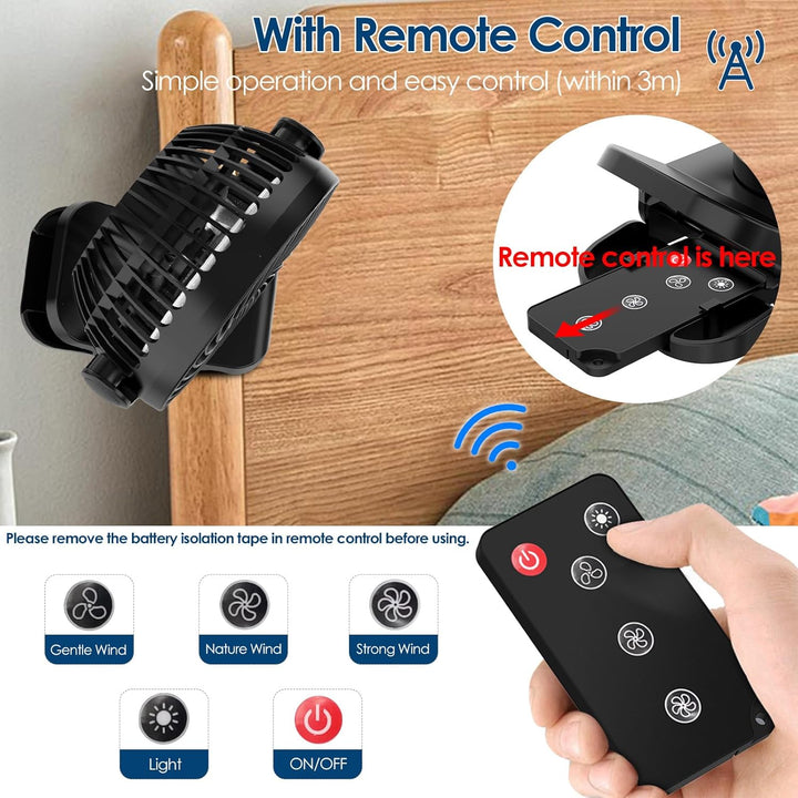 Simpeak 10000mAh Camping Ventilator Tischventilator, Mini USB Ventilator leise, Clip Fan mit Fernbed