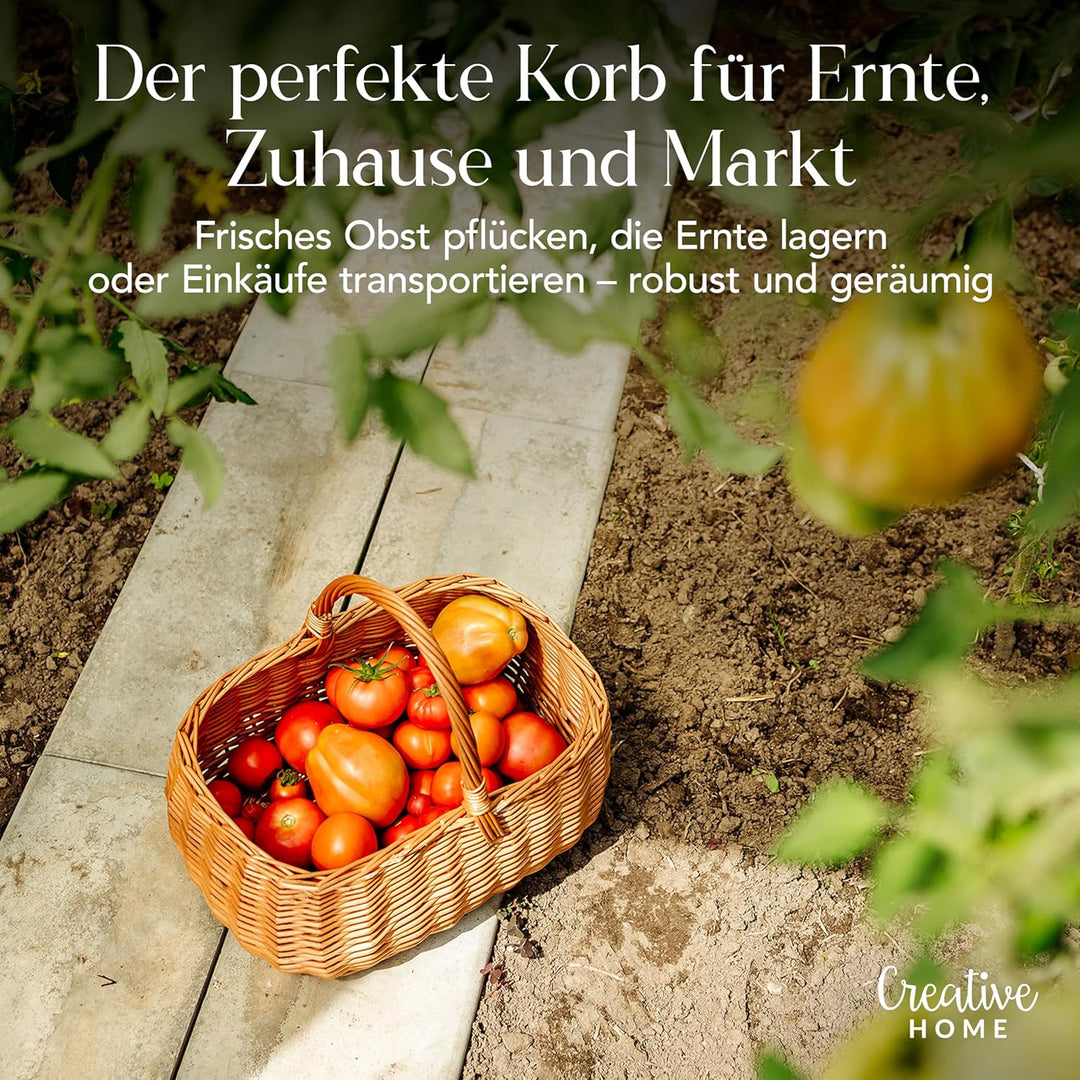 Creative Home Einkaufskorb Weidenkorb mit Henkel Picknickkorb | 36 x 26 x 31 cm (+/- 2 cm) | Handgef