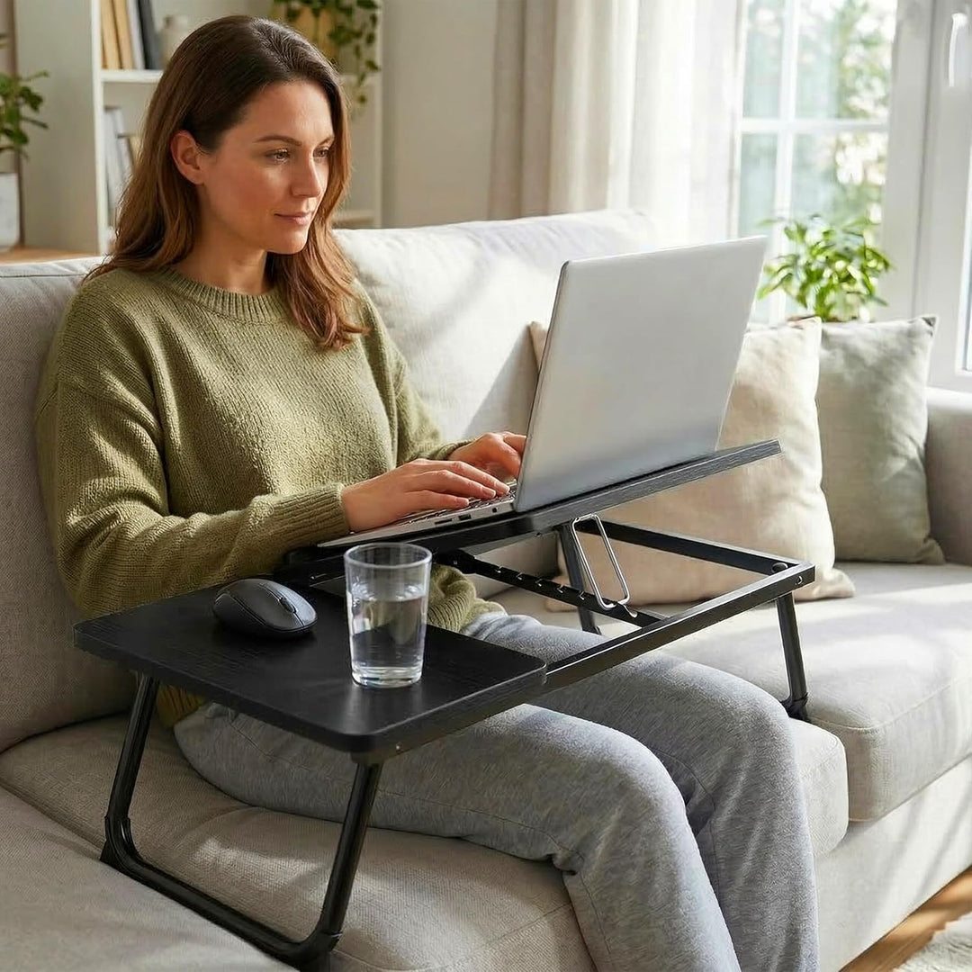 Relaxdays Laptoptisch für Bett & Couch, klappbarer Betttisch, Holzoptik, höhenverstellbar, Betttable