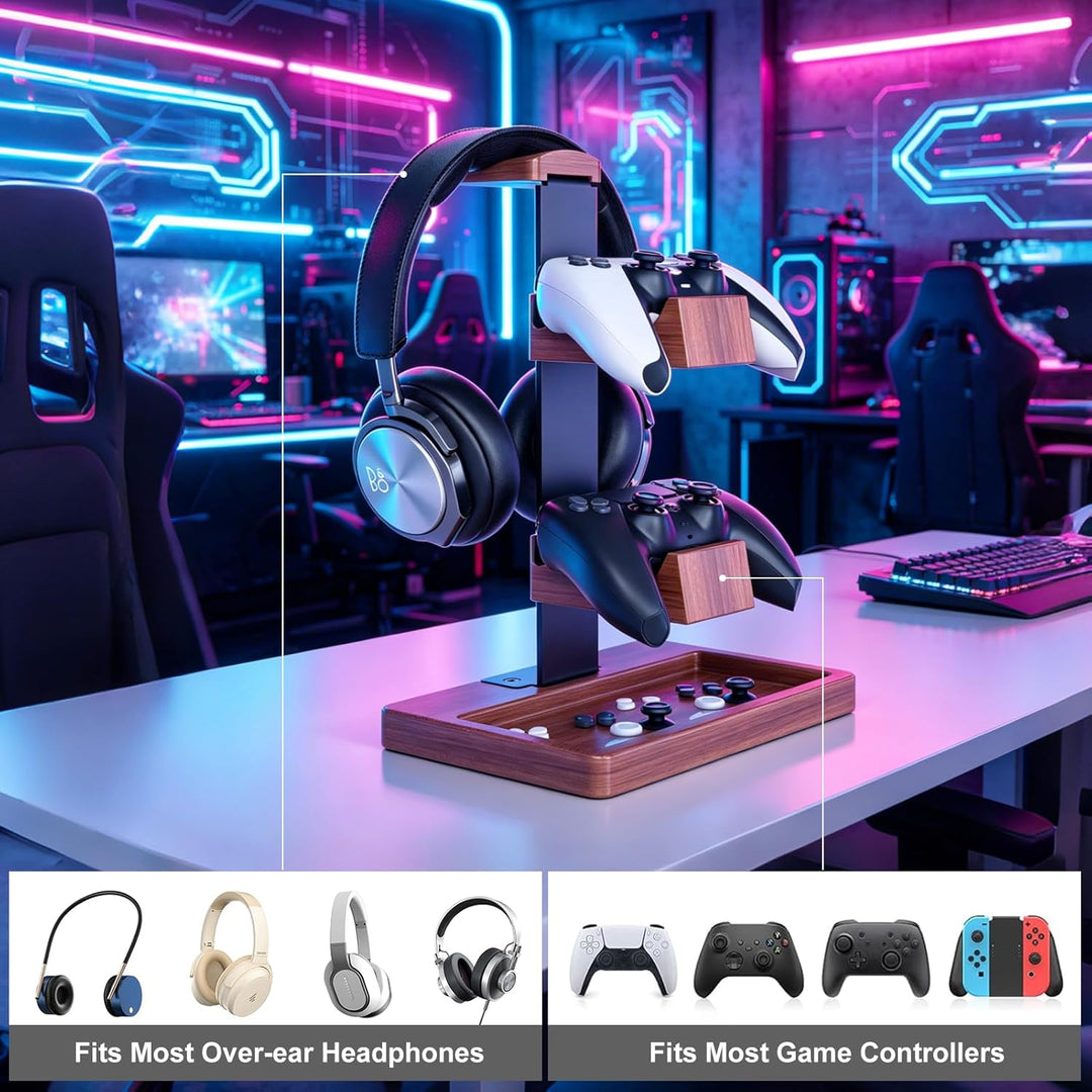 Controller und Kopfhörer Ständer aus Massivholz, Kopfhörer Halterung Halter aus Holz, Headset Stände