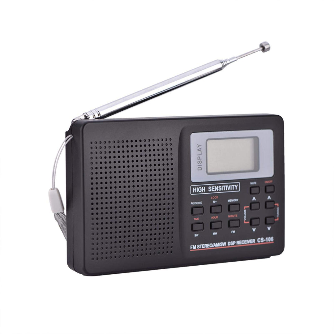 Vollfrequenz-Radioempfänger, UKW/AM/SW/LW/TV Tragbarer Empfangsfunkempfänger mit Uhr und Wecker(10K)