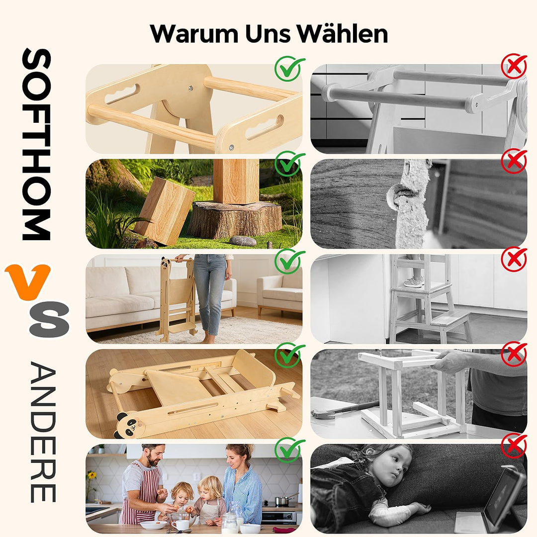 Montessori Lernturm Klappbar, Lernturm ab 1 Jahr für Kinder mit Sicherheitshandlauf, Kippschutz, Höh