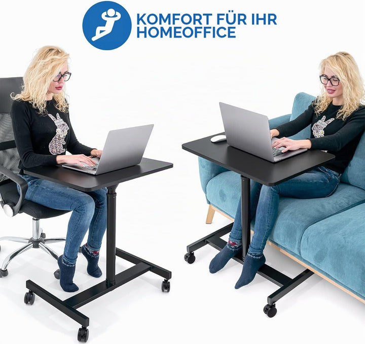 Tatkraft Focus Airlift Pneumatischer Sitz-Steh Laptoptisch mit 4 Rädern, Höhenverstellbar 74-114 cm