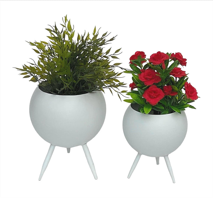 DanDiBo Blumenhocker Metall mit Topf Weiss Blumenständer 96259 2er Set Blumensäule Modern Pflanzenst