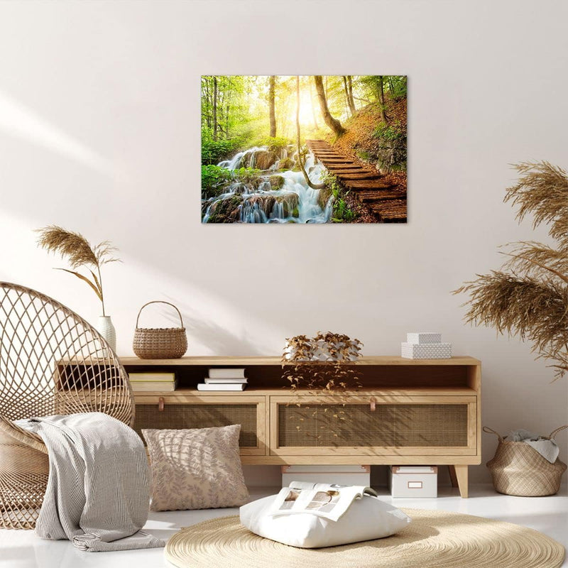 ARTTOR Bilder auf Leinwand Park Wasserfall Wasser Leinwandbild 70x50cm Wandbilder Dekoration Wohnzim