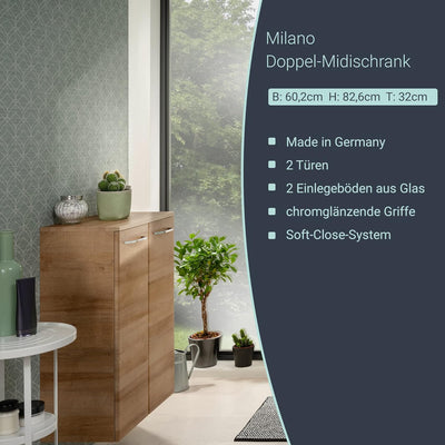 FACKELMANN Milano Doppelmidischrank mit Türen – Schrank fürs Badezimmer (60,2 cm x 82,6 cm x 32 cm)