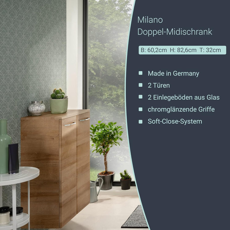 FACKELMANN Milano Doppelmidischrank mit Türen – Schrank fürs Badezimmer (60,2 cm x 82,6 cm x 32 cm)