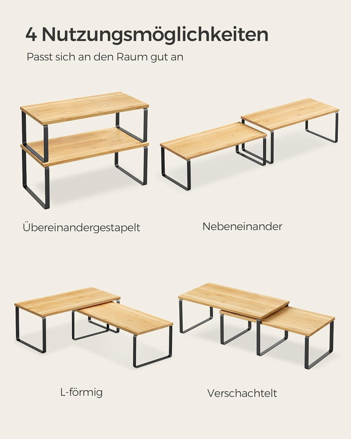 SONGMICS Gewürzregal, 4er Set, Küchenregal, Küchen-Organizer, erweiterbar, Gewürzhalter, stapelbar,