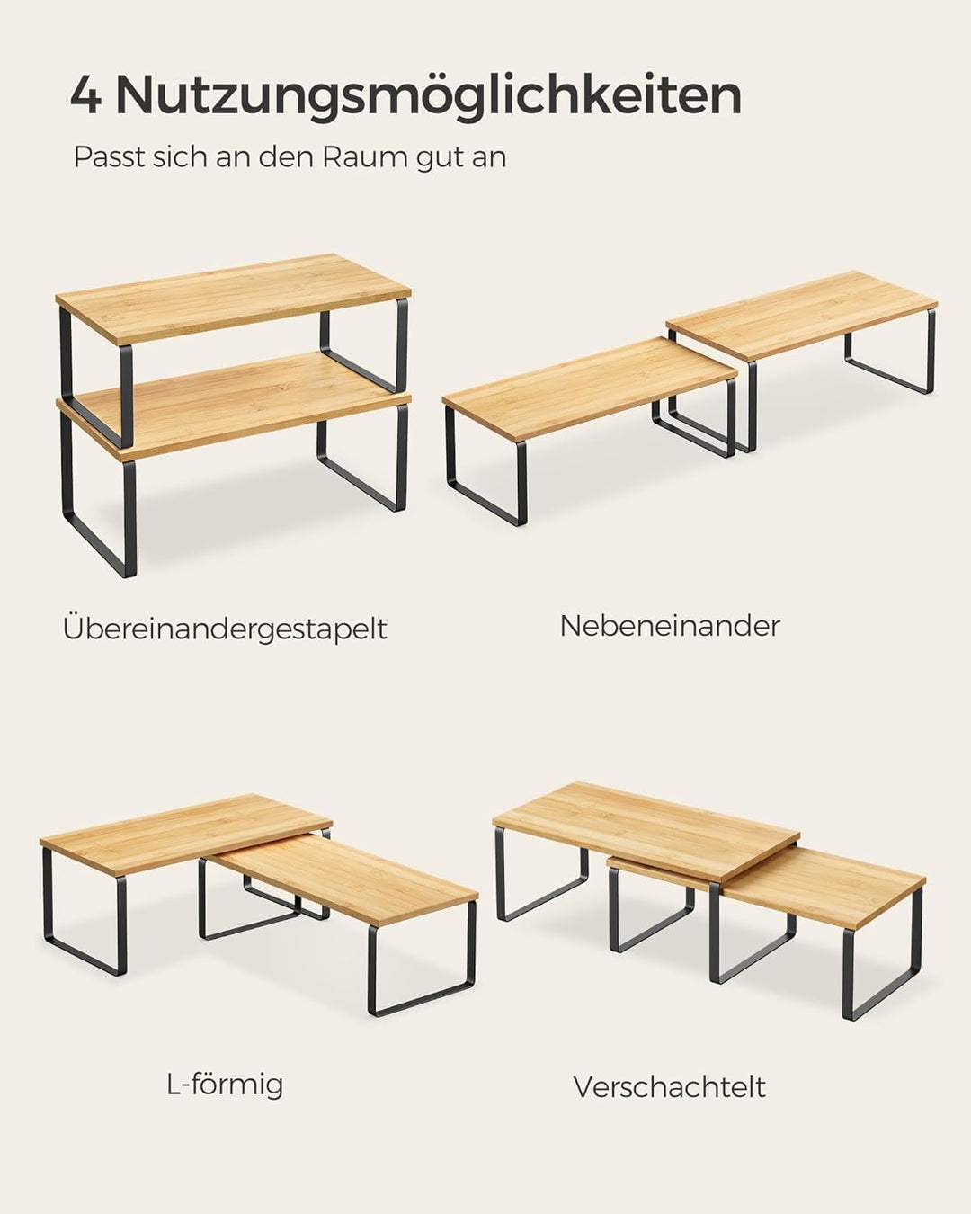 SONGMICS Gewürzregal, 2er Set Küchen-Organizer, Küchenregal, Schrank-Organizer Küche, erweiterbar, k