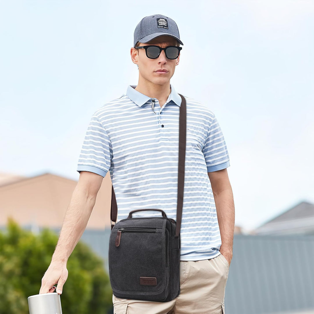 Vintage Herren Umhängetasche Lässig Schultertaschen für 10.9 Zoll iPad mit Griff Mehrere Taschen Mes