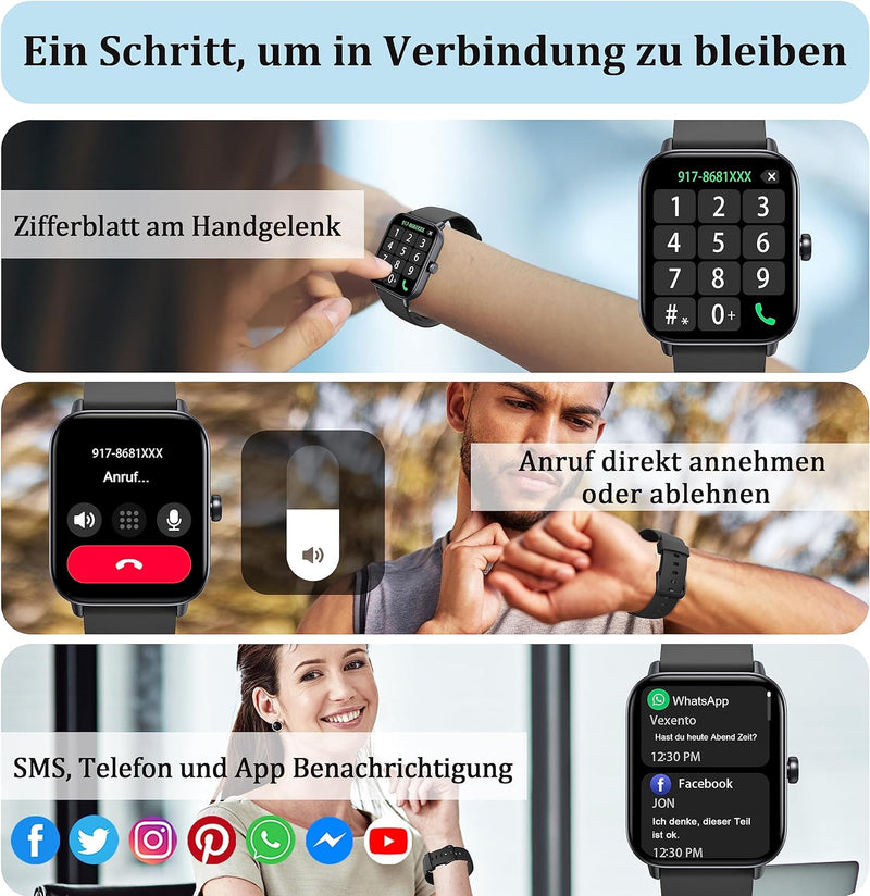 KALINCO Smartwatch für Damen Herren, Fitnessuhr 1.8 Zoll mit Telefonfunktion, Fitness Tracker Alexa