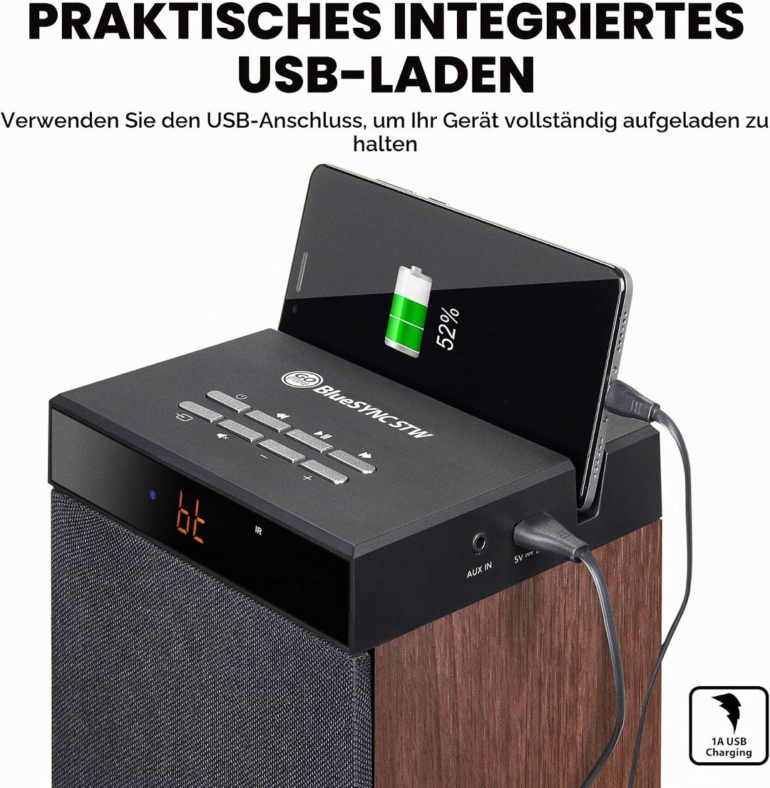 GOgroove Bluetooth Turm Lautsprecher mit integriertem Subwoofer - Standlautsprecher mit Bass und Dua