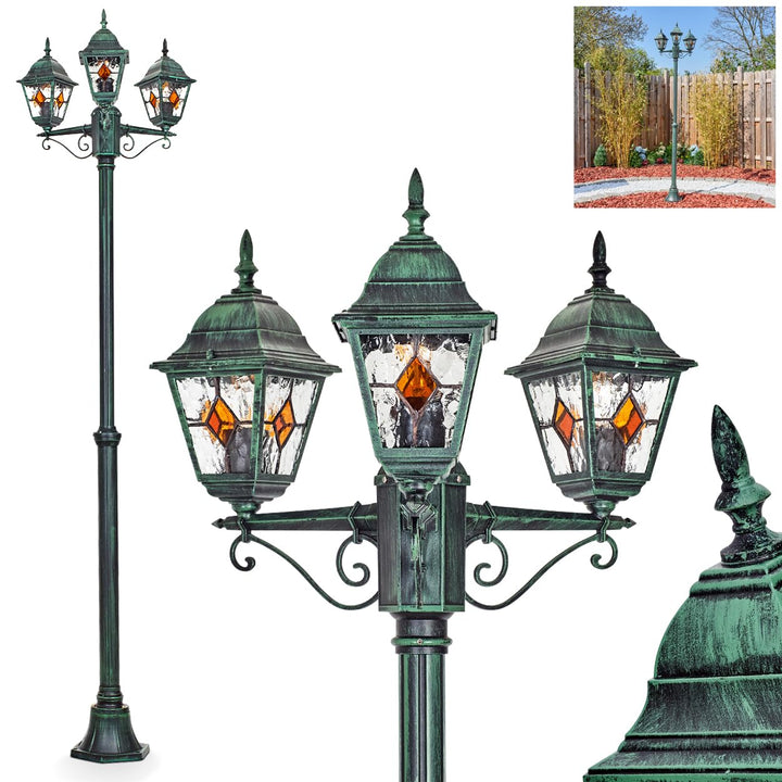 HOFSTEIN Kandelaber Naofe, Aussenwegeleuchte aus Metall/Glas in Grün/Schwarz/Klar/Orange, Wegebeleuc