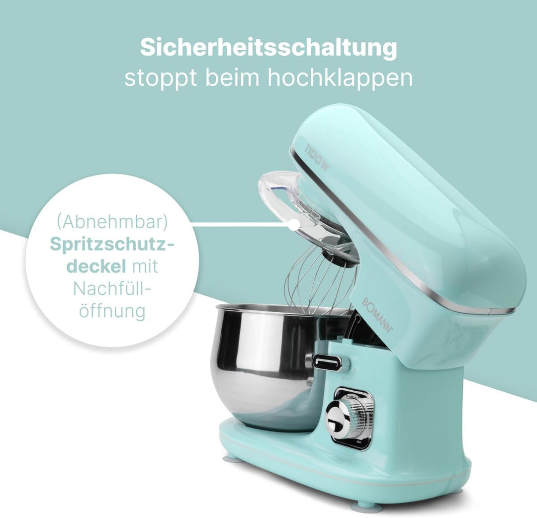 Bomann® Retro Küchenmaschine zum backen | Knetmaschine 5L |starker 1100W Motor | Teigmaschine inkl.