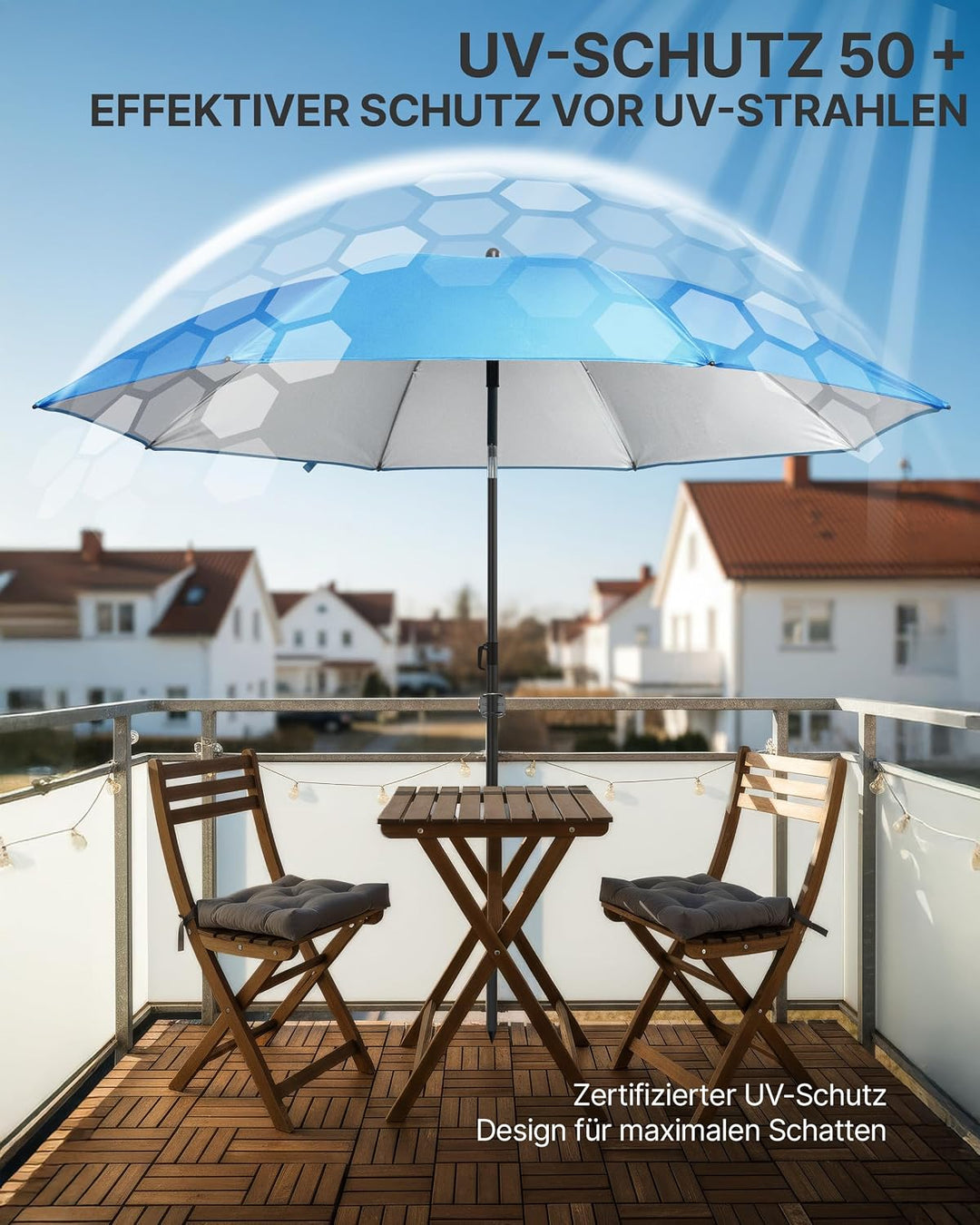 4smile Sonnenschirm Strand 160 cm in Blau - Höhenverstellbarer Strandschirm SunnyJoy UPF 50+ für Son