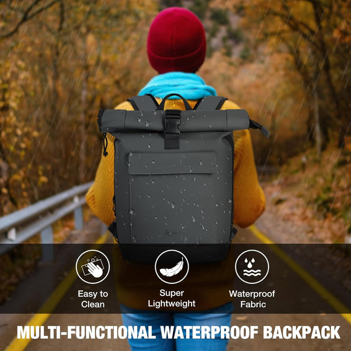Rolltop Rucksack Damen & Herren, Elegant Laptop Rucksack Wasserdicht mit 17 Zoll Laptopfach, Grosser
