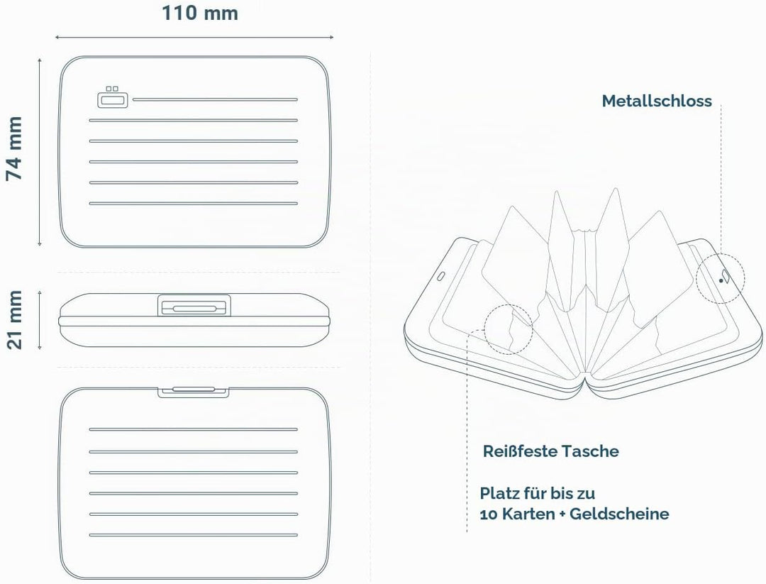 OGON Aluminium Geldbörse Smart Case V2 - Einfache Lagerung - Metallverschluss - Kartenetui mit RFID-