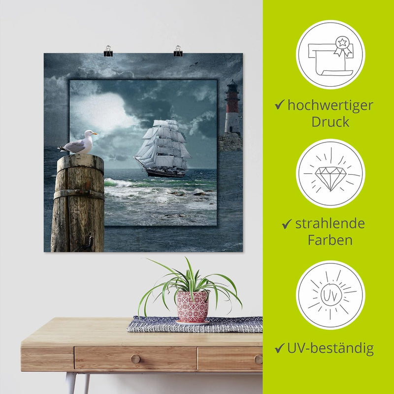 ARTland Poster Kunstdruck Wandposter Bild ohne Rahmen 70x70 cm Meer Küste Maritim Schiff Segelschiff